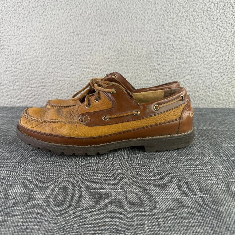 LL Bean Boat Shoes Mens 10 Brown Leather Lug Sole Moccasin Loafers 244472